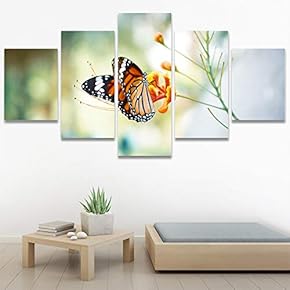 SIGNWIN 5 Panel Canvas Wall Art Birds Butterfly...