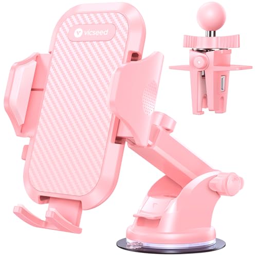 VICSEED Pink Phone Holders for Your Car [True Military-Grade Shockproof Strongest Suction Power] 3-in-1 Dashboard Windshield Vent Truck Boat Stand Cell Phone Mount for iPhone Android All Phones
