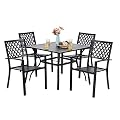 PHI VILLA Patio Dining Set Outdoor Table and Chairs Furniture Set 7 Piece, Large 60.2" Rectangle Bistro Table with Umbrella Hole and 4 Backyard Garden Chairs Support 300LBS for Deck, Lawn, Garden
