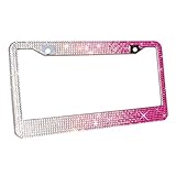 TASIRO Pure Handmade Bling Bling 7 Row Rhinestones Stainless Steel Metal License Plate Frame Bonus 2 Matching Screws Caps (white/pink/rosered)