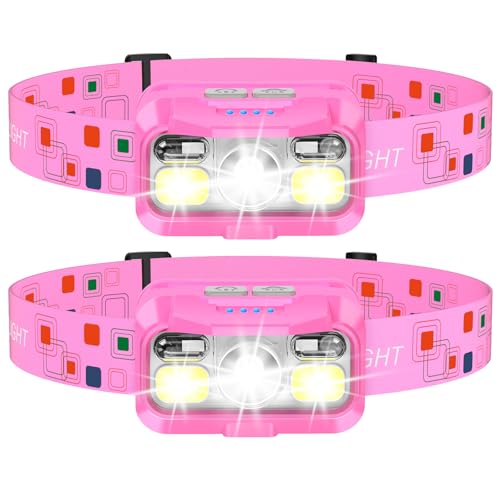 LHKNL Headlamp Rechargeable, Lumen Super Bright Motion Sensor Head Lamp Flashlight, Waterproof LED Headlight with White Red Light, 8 Mode Head Lights for Camping Cycling Running Fishing-4 Packs