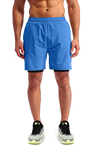 Image of Pudolla Men's 2 in 1 Running Shorts 5 inch Quick Dry Gym Athletic Workout Shorts for Men with Phone Pockets