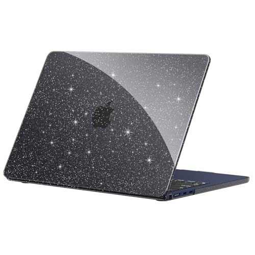 Image of EooCoo Case Compatible for New Apple MacBook Air 13 inch M5 2026 2025 2024 2022 M4 M3 M2, A3449 A3240 A3113 A2681, Mac Air 13.6 inch Laptop Protective Plastic Hard Shell Cover Smooth, Glitter Black