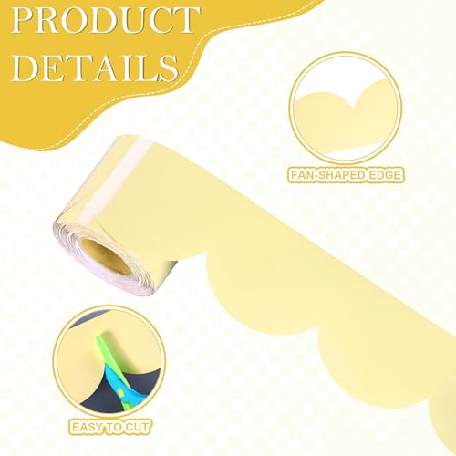 Image of 65 ft Yellow Scalloped Bulletin Board Borders Pastel Classroom Border Trim Colorful Borders Stickers Rolled Decorations for Classroom School Office Home Chalkboard Whiteboard Cork
