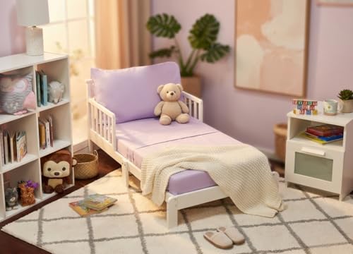 EVERYDAY KIDS 3 Piece Toddler Sheet Set - Soft Breathable Microfiber Toddler Bedding - Includes a Flat Sheet, a Fitted Sheet and a Pillowcase - Solid Purple