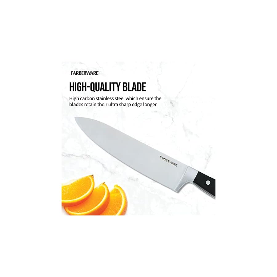 Farberware Self-Sharpening 13-Piece Knife Block Set with EdgeKeeper Technology, High Carbon Stainless Steel Kitchen Knife Set with Ergonomic Handles, Razor-Sharp Knife Set, Natural