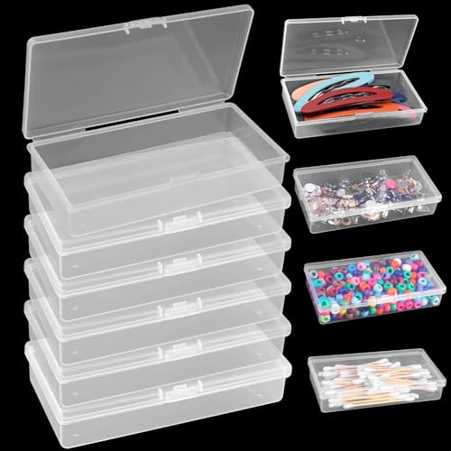 Image of 6 Pack Small Plastic Storage Containers with Hinged Lids,4.88 x2.56 x0.98 Inches Clear Rectangle Organizer Box for Beads,Jewelry,Crafts,Game Pieces,Office Supplies Small Items