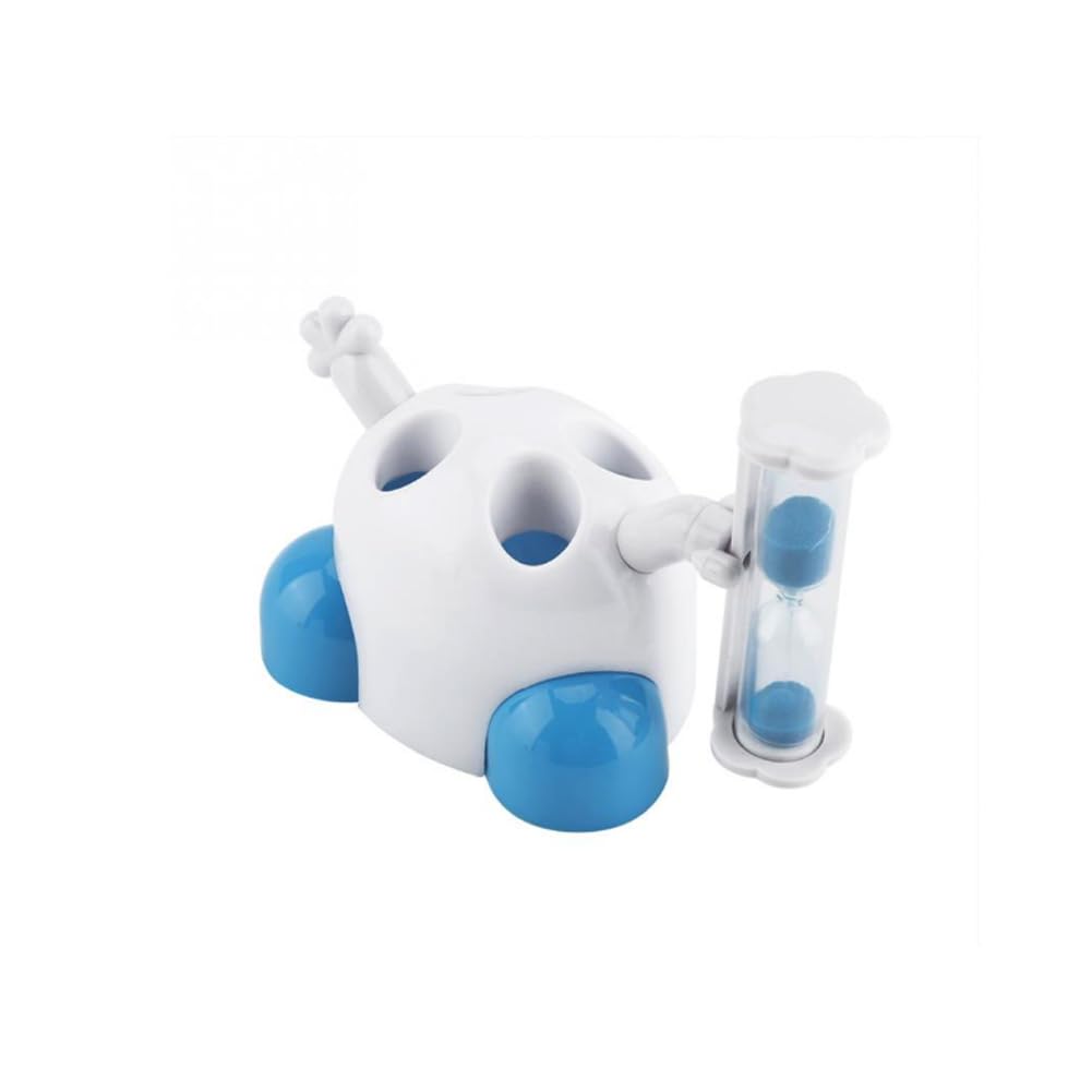 ARFUKA Toothbrush Holder 4 Slots Toothbrush Organizer Plastic Bathroom Organizer with 3 Minutes Countdown Timer Hourglass Blue