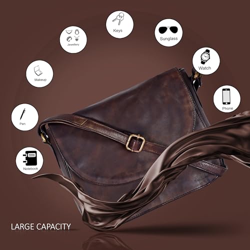 Image of Genuine Leather Shoulder Crossbody Purse For Women with Adjustable Strap, Mobile Pocket & Outside & Inside Zipper