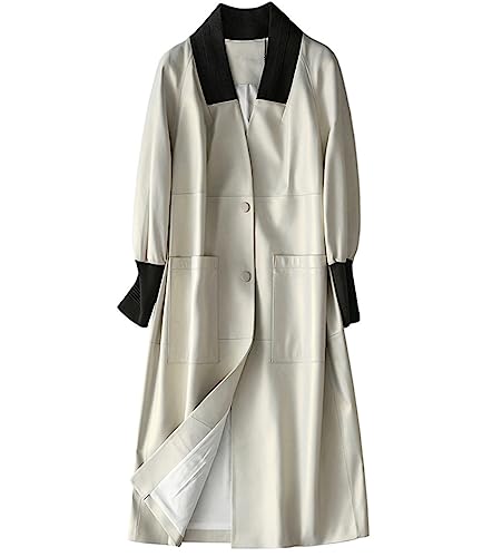 Manteau long en cuir ample pour femmes à col en V fluide - 4