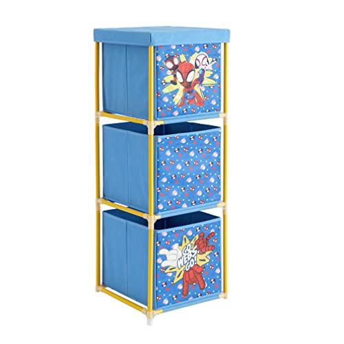 Idea Nuova Marvel Spidey and His Amazing Friends 3 Tier Fabric Storage Organizer with 3 Cubes and Removable Lid
