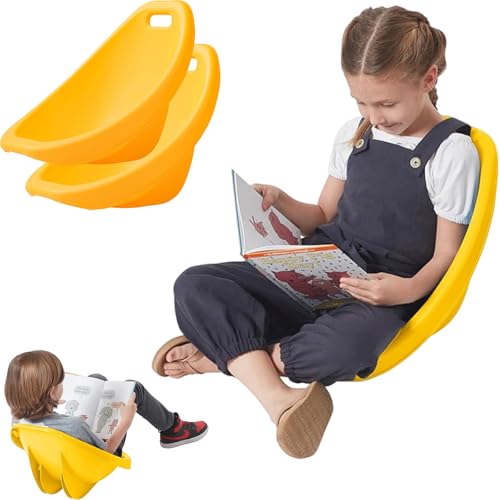 Scoop Rocker Chair for Kids, Toddler Plastic Chairs - 2 Packs, Flexible Seating for Classroom, Portable Floor Chair with Back Support, Preschool Reading Chairs, Active Seat for Indoor/Outdoor,Yellow