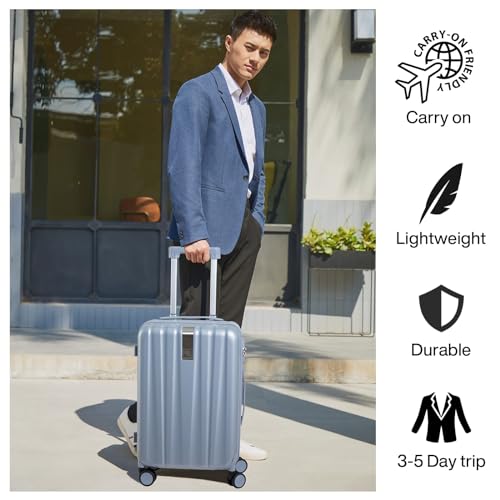 Image of Hanke Underseat Carry On Luggage Suitcase with Wheels 14in 16in 20in 24in 29in Spinner TSA Luggage Lighweight PC Hardside Rolling Suitcases Travel Bag, Grey, Carry on 20 Inch, Hanke Scratch Resistant