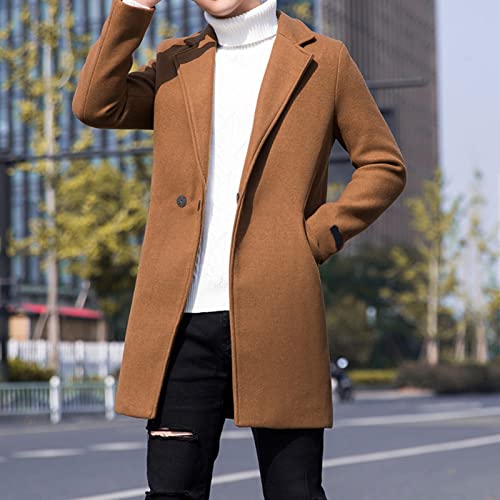 Hiborth Jaqueta masculina cor pura combina com tudo casaco blusão bolsos quentes Camelo 2XL