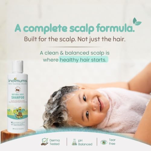 Image of Indimums Natural Baby & Kids Shampoo for Healthy Scalp| Controls Hair-Fall, Dull & Rough Hair | Real Reetha, Shikakai, Neem,Flaxseed & Almond oils | Mild & Conditioning | Tear-free, Dermatologist tested & pH Balanced |0-12 years |500 ml
