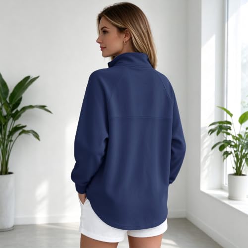Fleece Pullover Women Cozy Drop Shoulder Mock Neck Quarter Zip Sweatshirt - image 5