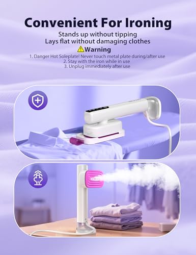 Image of Travel Steamer for Clothes with 180 ml Water Tanks,15s Fast Heat-up,24 g /min Strong Steam Performance, Portable Garment Steamer with Touch Control, LED Display, Steam Iron(White)