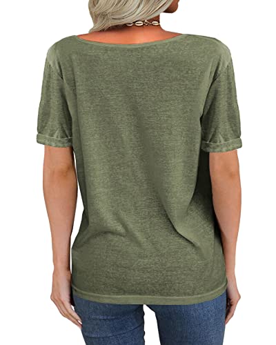 Image of Danedvi Women Deep V-Neck Short Sleeve Tops Solid Casual Loose T Shirt