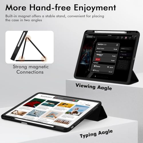 Image of Oaky Pencil Holder Case for iPad Pro 12.9 inch Case (6th /5th /4th Gen 2022 /2021 /2020) & iPad Air 13 inch M2 2024 Slim Trifold Stand with Auto Wake /Sleep Soft TPU Back Cover - Black