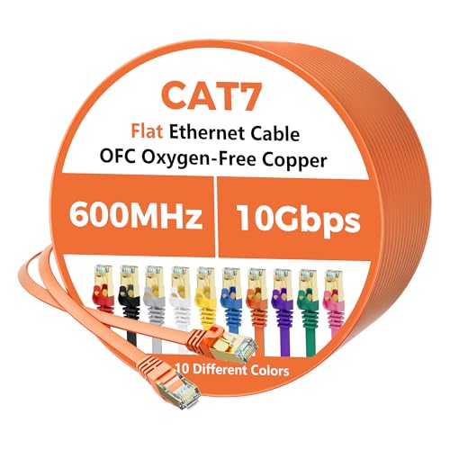 Cat 7 Ethernet-Kabel, flach, 10 Gbit/s, Hochgeschwindigkeits-Internetkabel, STP-geschirmt, reines Kupfer, flexibles CAT7 RJ45 LAN-Netzwerkkabel, kompatibel mit PC, Laptop, PS5, Xbox-Modem, Router,