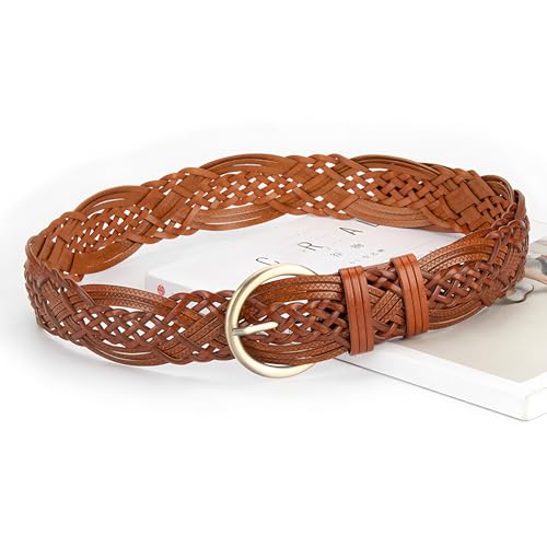Women's Wide Braided Leather Belts Adjustable Casual Waist Strap for Jeans Dresses Everyday Outfits4