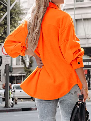 Panadila Women's Fleece Button Down Shacket Oversized Long Sleeve Jacket Warm Sherpa Coat With Pockets(Orange,Xl) #TOP2