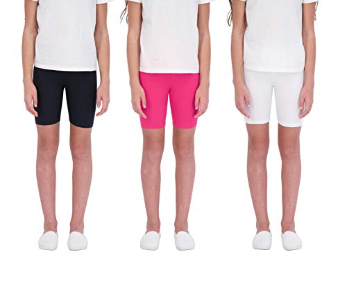 Star Ride 3-Pack Girls Athletic Shorts, Bike Shorts, Workout Clothes for Girls (Black-White-Pink, 7-8)