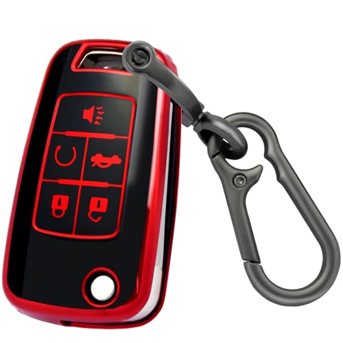 XIYANG TRADE for Chevy Key Fob Cover with Keychain,Premium TPU Full Protection Key Case Shell for Equinox Camaro Cruze Malibu Impala Spark Sonic GMC Buick Terrain Encore Allure Regal 5-Buttons (Red)