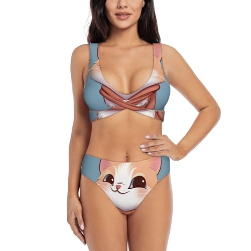 Maillot de bain deux pièces chat de dessin animé pour femme ensemble de plage