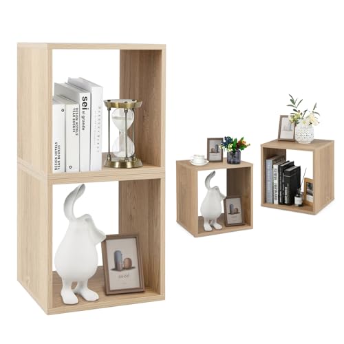 KOMFOTTEU 2 Cubi Scaffale, Cubi di Stoccaggio Impilabili in Legno, Libreria Scaffale a Cubi con Protezione Antiribaltamento, Scaffale a Cubi 38x33cm Combinazione Libera, Scaffale Quadrato per