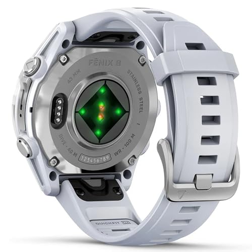 Image of Garmin Fenix 8 43mm AMOLED Multisport GPS Smartwatch, Silver with Whitestone Silicone Band, 010-02903-00 - Bundle w /Deco Essentials Charging Dock, Dust Cover and USB-C Cable