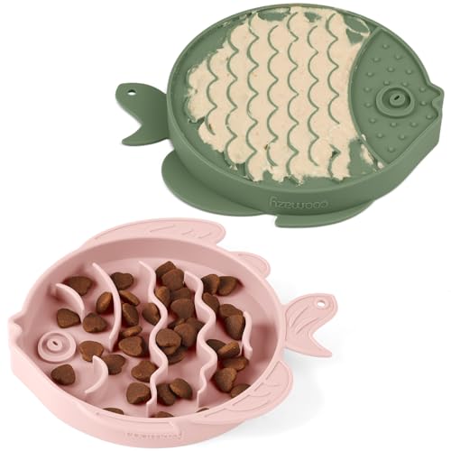 image for Coomazy 2-Pack Silicone Slow Feeder Dog Cat Bowls & Lick Mat, Interact
