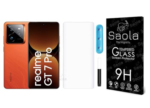 Image of Saola 1-Pack UV Curved Tempered Glass for Realme GT 7 Pro | 9H Hardness | Edge-to-Edge Full Screen Coverage | UV Light Installation | Scratch Resistant | Case Friendly Screen Protector. (6.78 Inches)