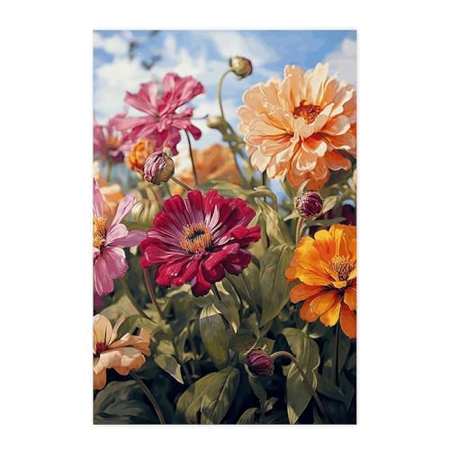 Poster vintage fleurs colorées printemps été pour décoration de salon et chambre