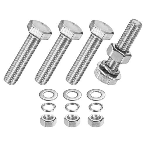 M METERXITY 4-Pack Hex Head Screw Bolt with Nuts Flat &amp; Lock Washers M10x45mm Stainless Steel Bolts and Nuts Kit Fully Threaded Metric Bolt Assortment for Equipment/Machinery