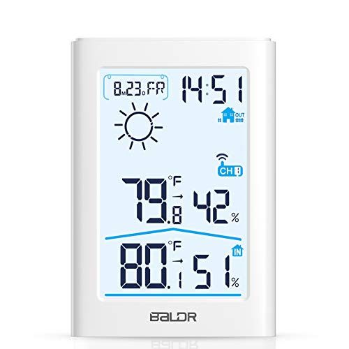 Slopehill Weather Station, Indoor Outdoor Thermometer Hygrometer with Remote Sensor, Digital Wireless Temperature and Humidity Monitor with Weather Forecast, Date/Time Display, Alarm Clock