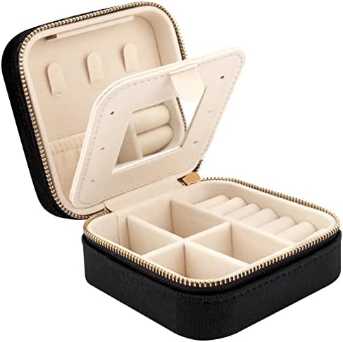 Mini Velvet Travel Jewelry Case with Mirror, Travel Jewellery Box Organiser, Small Jewelry Organiser Storage for Rings Earrings Necklace Bracelets, Grey