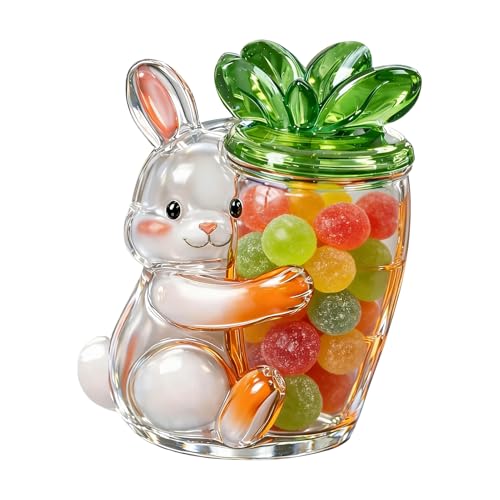 Wmaapg Boîte à biscuits en forme de lapin de Pâques - Bocaux transparents avec couvercle - Boîte à biscuits de printemps - Pour bonbons au chocolat, bonbons