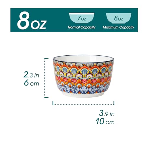 vancasso 8 Oz Ramekins Oven Safe Set of 6, Bohemian Creme Brulee Ramekins, Colorful Souffle Dishes, Pudding Custard Cups for Baking, Small Ceramic Bowls for Snacks, Ice Cream - Image 3