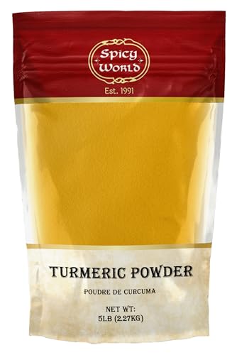 Turmeric Powder 5 Pound Bulk Bag - Indian Turmeric Root Ground (Haldi) - Minimum Curcumin 2.5% - Pure, Vegan, from India by Spicy World