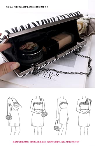 Women Clutch Evening Purses Black - And White Zebra Pattern Wristlet Hobo Bag Crossbody Bag With Chain Strap For Party (Zebra) #TOP1