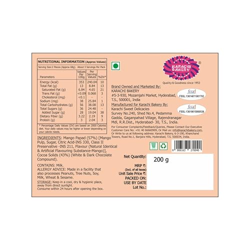 Image of Karachi Bakery Mango Chocolate Barfi 200g