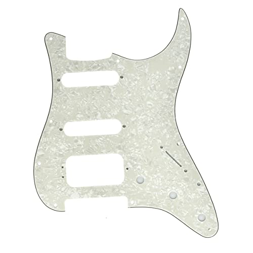Image of Dopro 11-Hole Strat HSS Guitar Pickguard 3-Screw Humbucking Pickup Mount Fits American Fender Stratocaster Aged Pearl