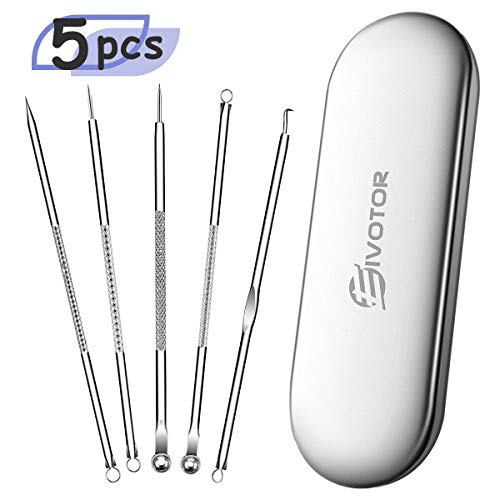 Blackhead Remover Kit, EIVOTOR Blackhead Comedone Extractor Tool, 5-in-1 Professional Stainless Pimple Acne Blemish Removal Set for Blemish, Whitehead Popping, Zit Removing with Metal Case