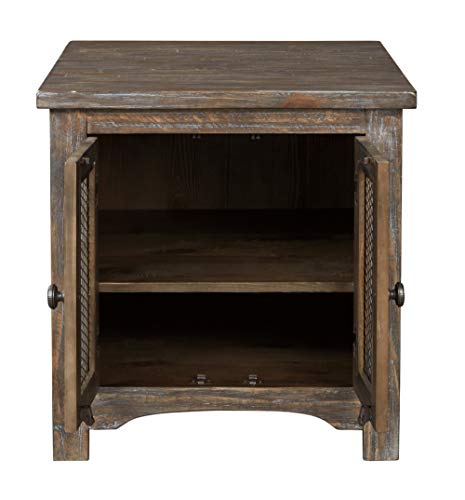 Signature Design By Ashley Danell Ridge Rustic Square End Table With Double Cabinet Doors And 1 Storage Shelf, Brown #TOP4