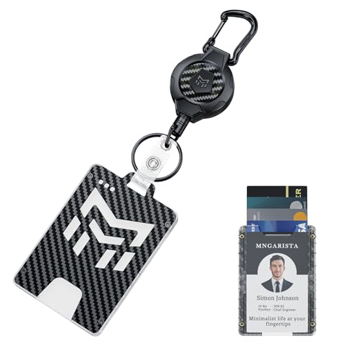 MNGARISTA Carbon Fiber Retractable Badge Holder with 4 Point