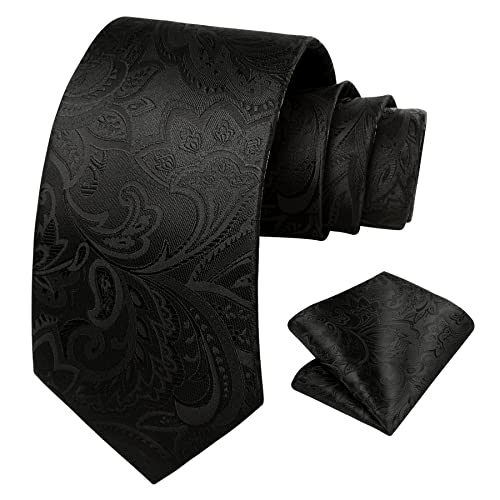 Image of HISDERN Men Floral Ties Woven Classic 3.4 inch Necktie Set Formal Tie Pocket Square for Wedding with Handkerchief Gift Box