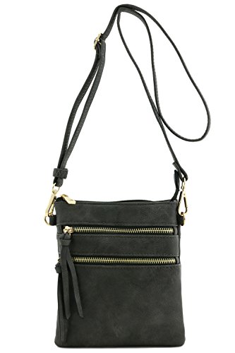 Image of Isabelle Small Lightweight Shoulder Bag for Women, Mini Multi Zipper Pocket Crossbody Handbag with Adjustable strap