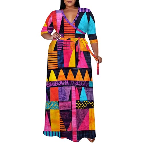 Image of SUZONANA Women's Plus Size Maxi Dresses Casual Loose Short Sleeve Long Maxi Dress with Belt Wedding