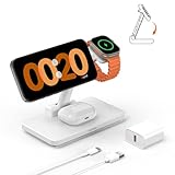 MagSafe 3 in 1 Wireless Charging Station: JoyGeek Portable Foldable Stand for iPhone 17 16 15 14 13 Pro Max Plus, Apple Watch, AirPods Pro (White)